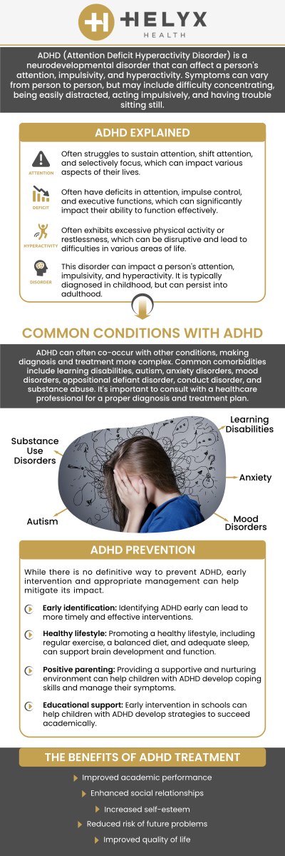 ADHD treatment is important for individuals experiencing persistent focus, organization, or behavioral challenges, often diagnosed in childhood. Symptoms include difficulties with tasks, impulsive decision-making, and uneasiness. Early diagnosis and treatment can improve academic, social, and professional outcomes. Dr. Britney Blair, MD, and her professional team offer ADHD treatment services at Helyx Health. For more information, contact us or request an appointment online. We are conveniently located at 9465 Wilshire Boulevard Suite 300, Beverly Hills, CA 90212.
